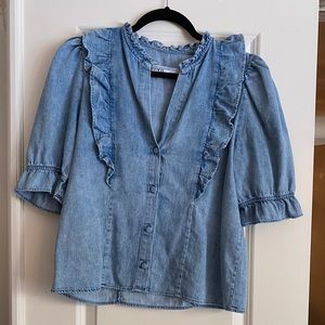 Zara Denim Blouse with ruffles